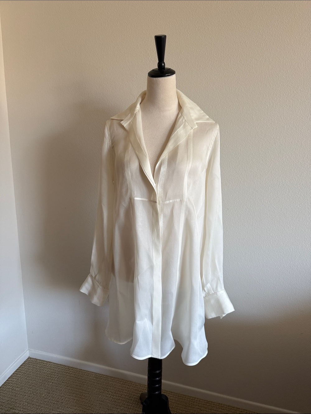 Donna Karan Sheer Ivory Button-Front Blouse